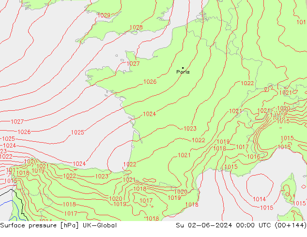 Atmosférický tlak UK-Global Ne 02.06.2024 00 UTC