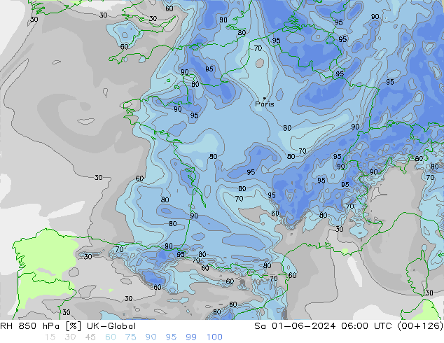 RH 850 hPa UK-Global sab 01.06.2024 06 UTC