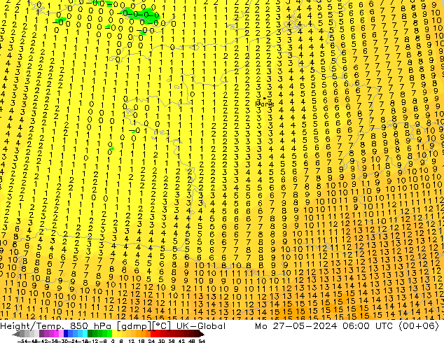 Height/Temp. 850 hPa UK-Global Mo 27.05.2024 06 UTC