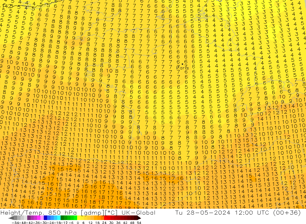 Height/Temp. 850 hPa UK-Global  28.05.2024 12 UTC