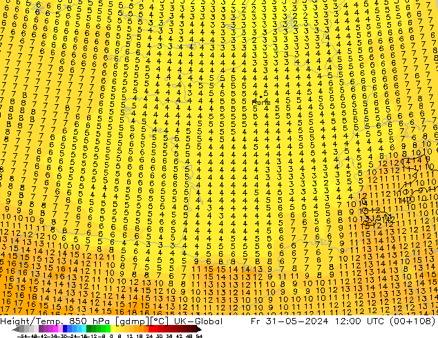 Height/Temp. 850 hPa UK-Global  31.05.2024 12 UTC