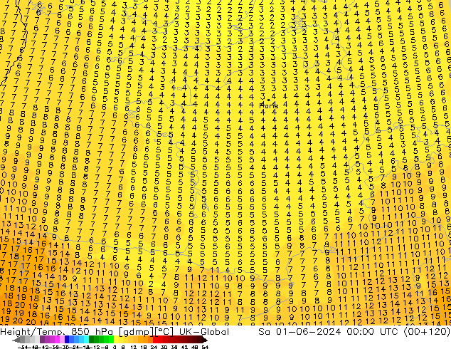 Height/Temp. 850 hPa UK-Global So 01.06.2024 00 UTC