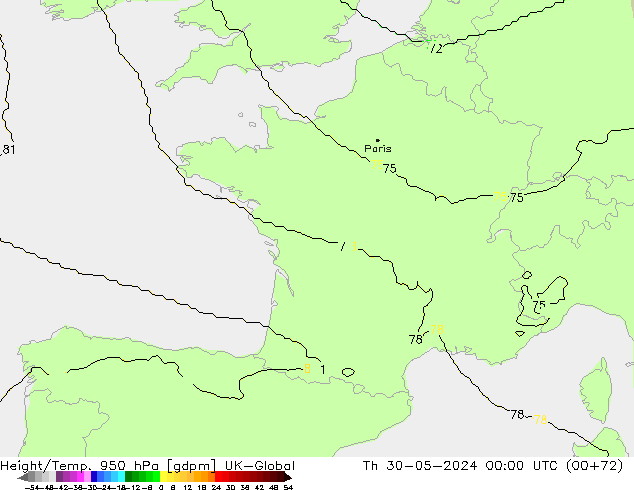 Height/Temp. 950 hPa UK-Global Čt 30.05.2024 00 UTC
