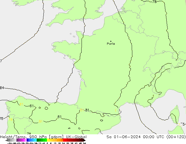 Height/Temp. 950 hPa UK-Global  01.06.2024 00 UTC
