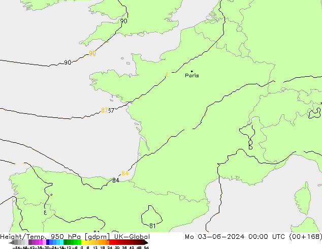 Height/Temp. 950 гПа UK-Global пн 03.06.2024 00 UTC