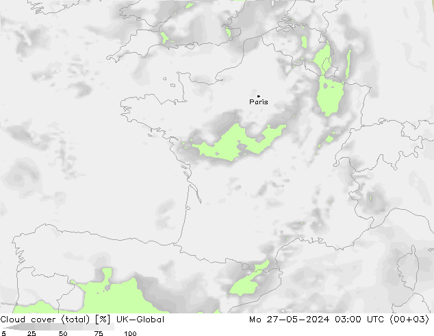 Wolken (gesamt) UK-Global Mo 27.05.2024 03 UTC