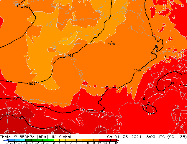 Theta-W 850гПа UK-Global сб 01.06.2024 18 UTC