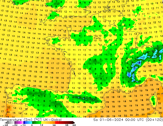 Temperatuurkaart (2m) UK-Global za 01.06.2024 00 UTC