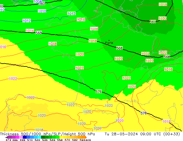 Thck 500-1000hPa UK-Global  28.05.2024 09 UTC