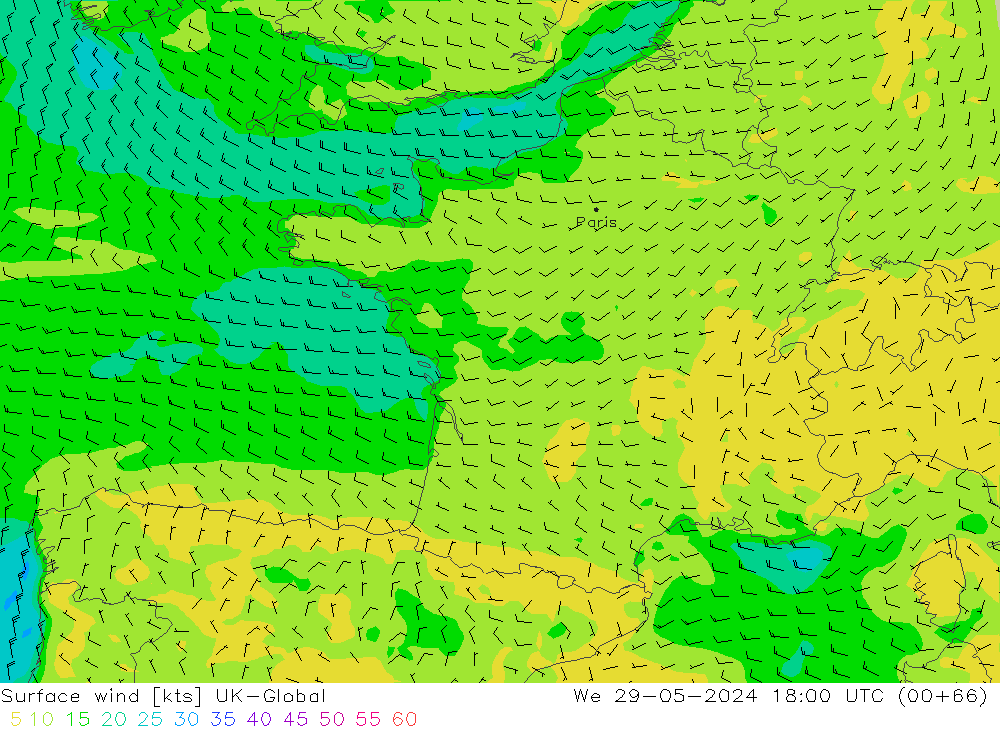 Wind 10 m UK-Global wo 29.05.2024 18 UTC