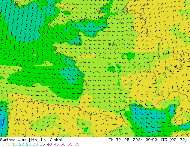 Rüzgar 10 m UK-Global Per 30.05.2024 00 UTC