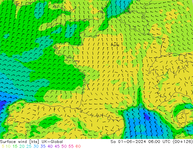 Surface wind UK-Global So 01.06.2024 06 UTC