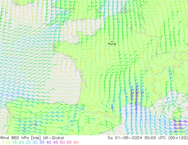 Wind 850 hPa UK-Global So 01.06.2024 00 UTC