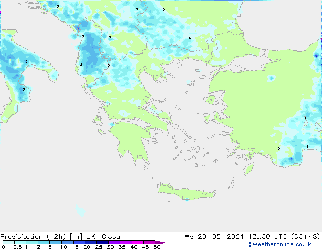 Precipitação (12h) UK-Global Qua 29.05.2024 00 UTC