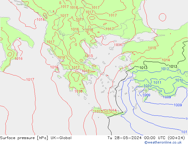 Surface pressure UK-Global Tu 28.05.2024 00 UTC