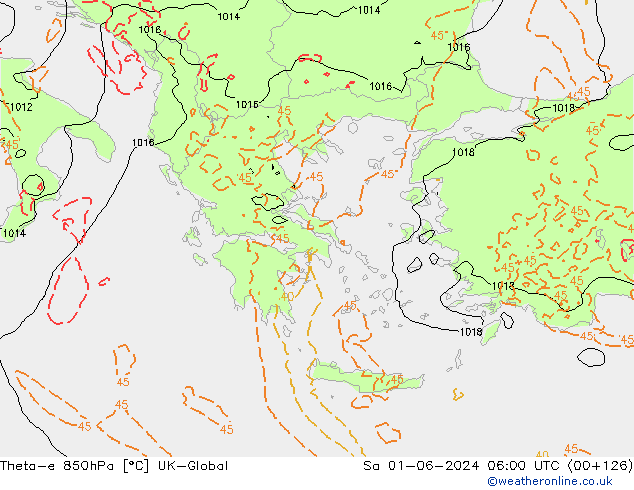 Theta-e 850hPa UK-Global  01.06.2024 06 UTC