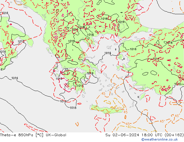 Theta-e 850hPa UK-Global Su 02.06.2024 18 UTC