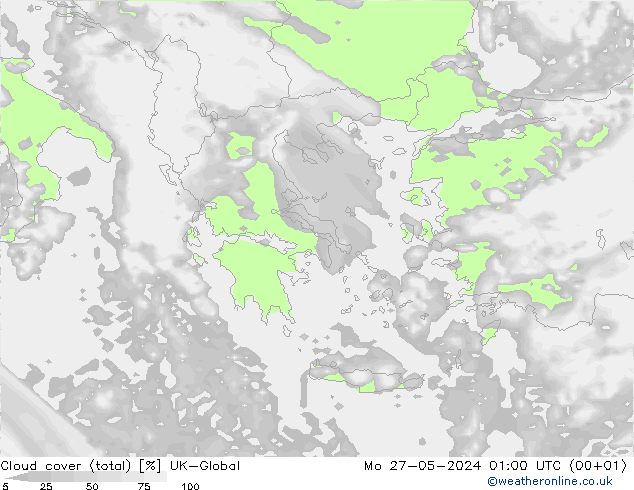 Cloud cover (total) UK-Global Mo 27.05.2024 01 UTC