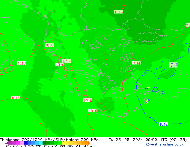 Schichtdicke 700-1000 hPa UK-Global Di 28.05.2024 09 UTC