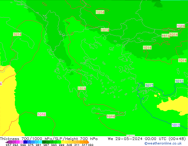 Thck 700-1000 hPa UK-Global śro. 29.05.2024 00 UTC