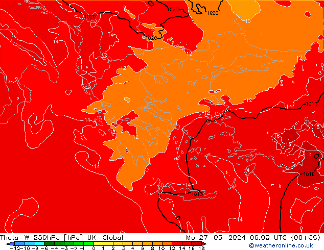 Theta-W 850hPa UK-Global pon. 27.05.2024 06 UTC