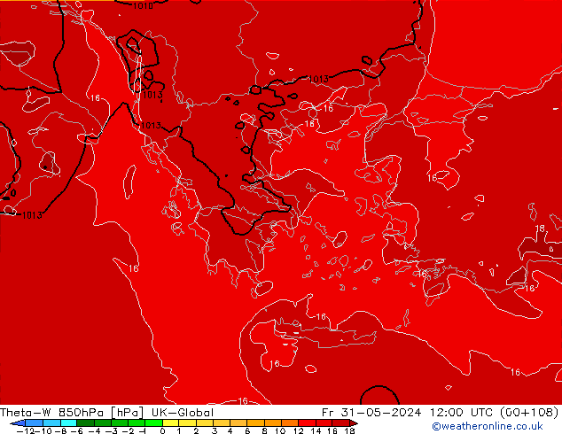 Theta-W 850hPa UK-Global pt. 31.05.2024 12 UTC