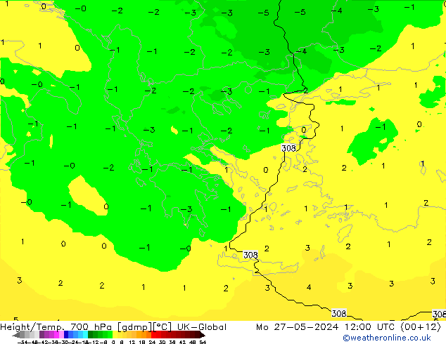 Height/Temp. 700 hPa UK-Global Seg 27.05.2024 12 UTC