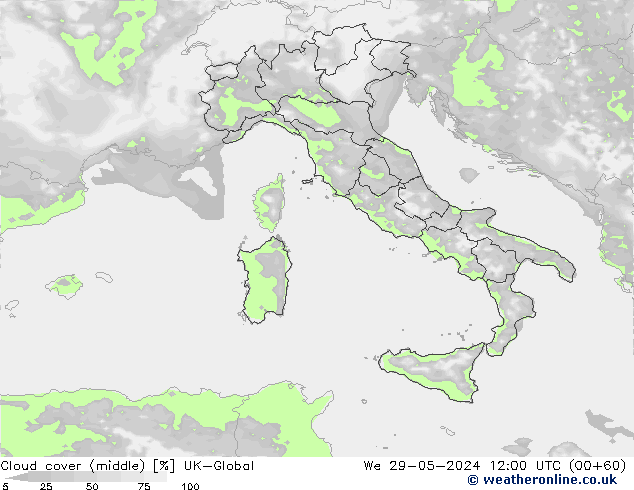 Cloud cover (middle) UK-Global We 29.05.2024 12 UTC