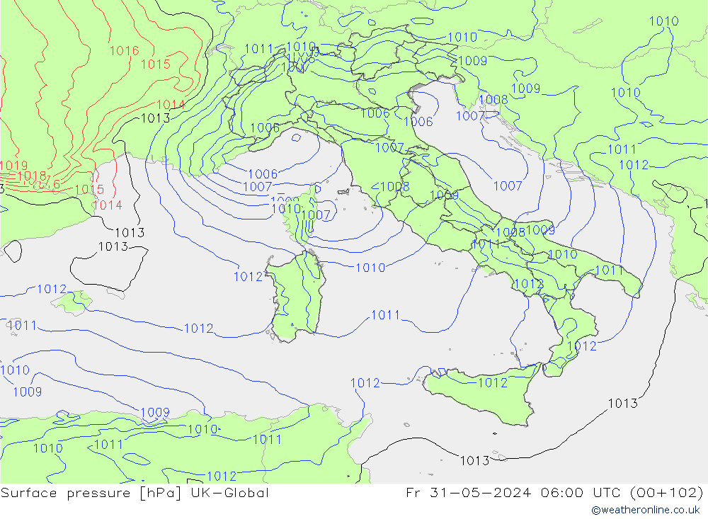 приземное давление UK-Global пт 31.05.2024 06 UTC