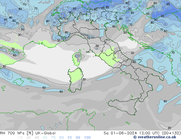 RH 700 hPa UK-Global so. 01.06.2024 12 UTC