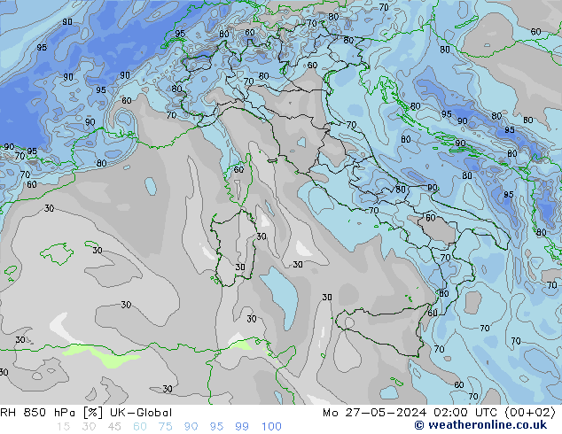 850 hPa Nispi Nem UK-Global Pzt 27.05.2024 02 UTC