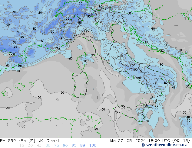 RH 850 hPa UK-Global Seg 27.05.2024 18 UTC