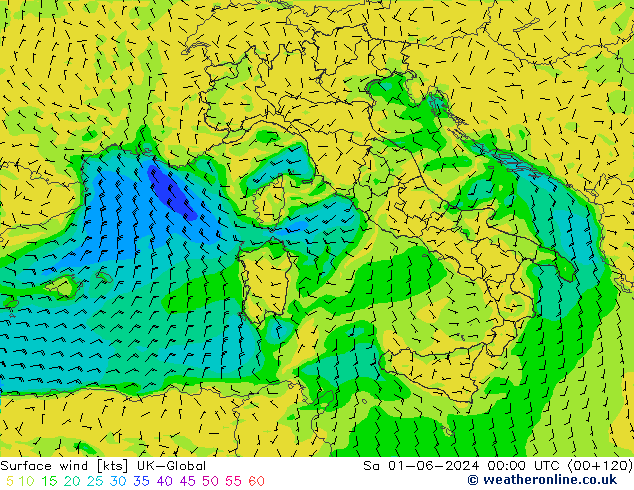 Vento 10 m UK-Global sab 01.06.2024 00 UTC