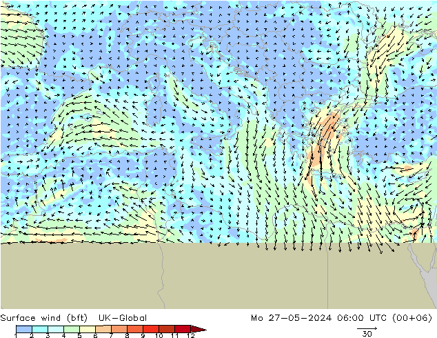 wiatr 10 m (bft) UK-Global pon. 27.05.2024 06 UTC