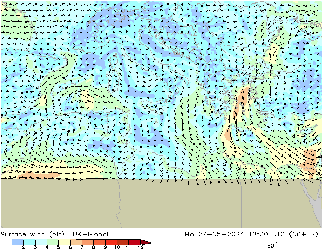 Wind 10 m (bft) UK-Global ma 27.05.2024 12 UTC