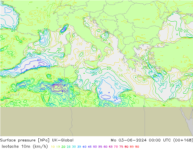 Isotachs (kph) UK-Global  03.06.2024 00 UTC