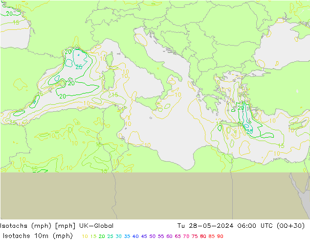 Isotachen (mph) UK-Global di 28.05.2024 06 UTC