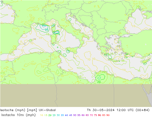 Isotachs (mph) UK-Global Th 30.05.2024 12 UTC