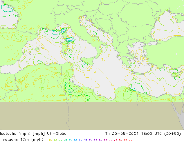 Izotacha (mph) UK-Global czw. 30.05.2024 18 UTC