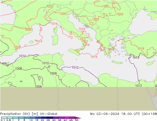 Yağış (6h) UK-Global Pzt 03.06.2024 00 UTC