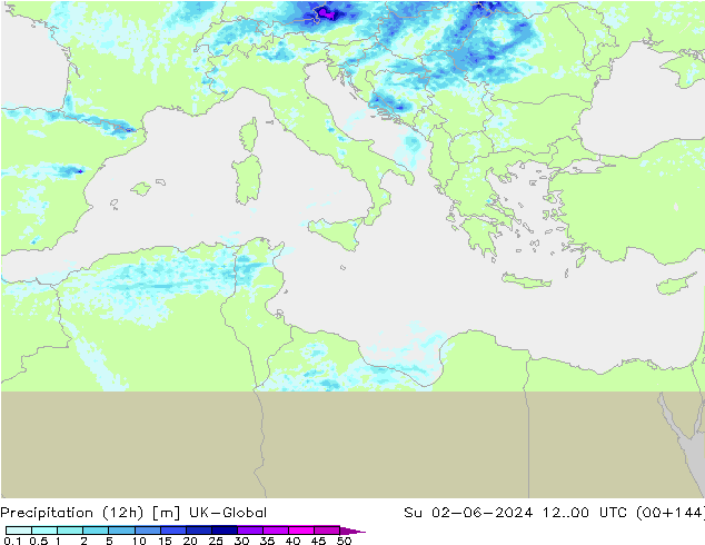 Precipitation (12h) UK-Global Su 02.06.2024 00 UTC