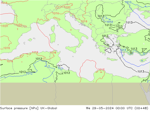 Presión superficial UK-Global mié 29.05.2024 00 UTC