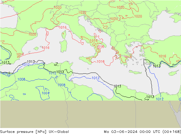 Surface pressure UK-Global Mo 03.06.2024 00 UTC