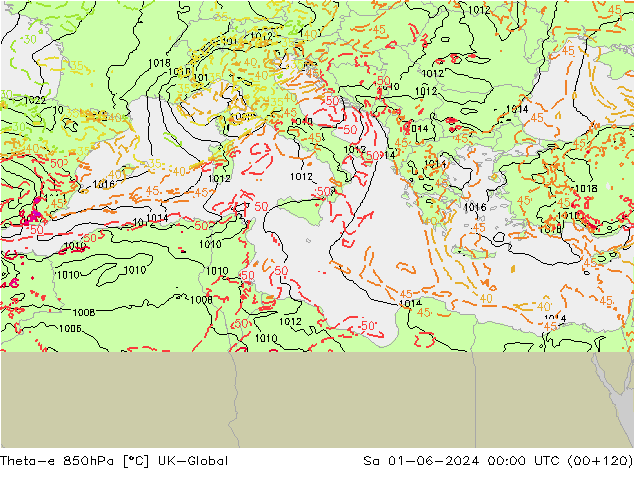Theta-e 850hPa UK-Global Sa 01.06.2024 00 UTC