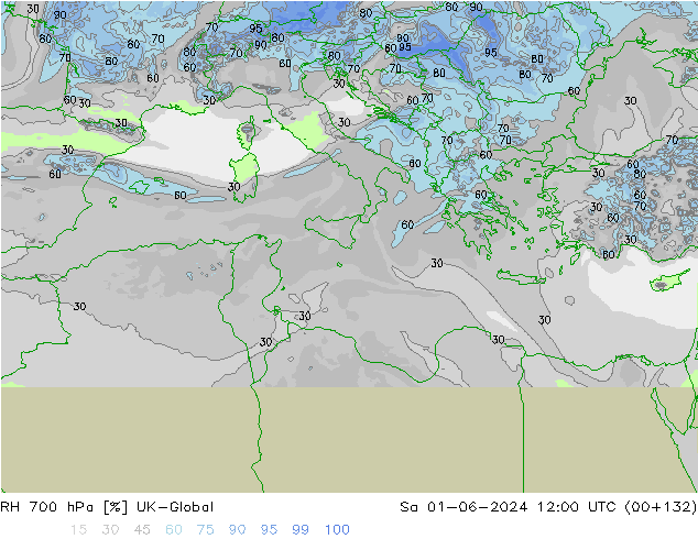 RH 700 hPa UK-Global So 01.06.2024 12 UTC