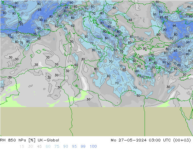 Humidité rel. 850 hPa UK-Global lun 27.05.2024 03 UTC