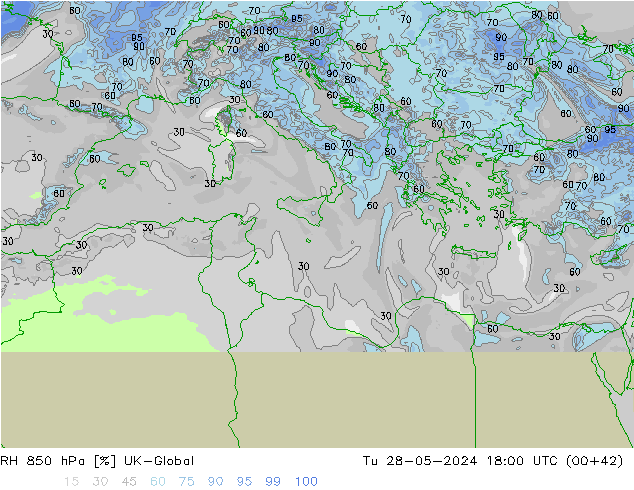 RH 850 hPa UK-Global Tu 28.05.2024 18 UTC