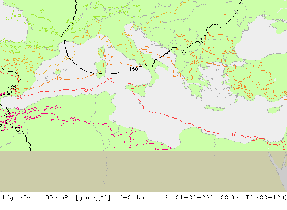 Height/Temp. 850 hPa UK-Global Sa 01.06.2024 00 UTC