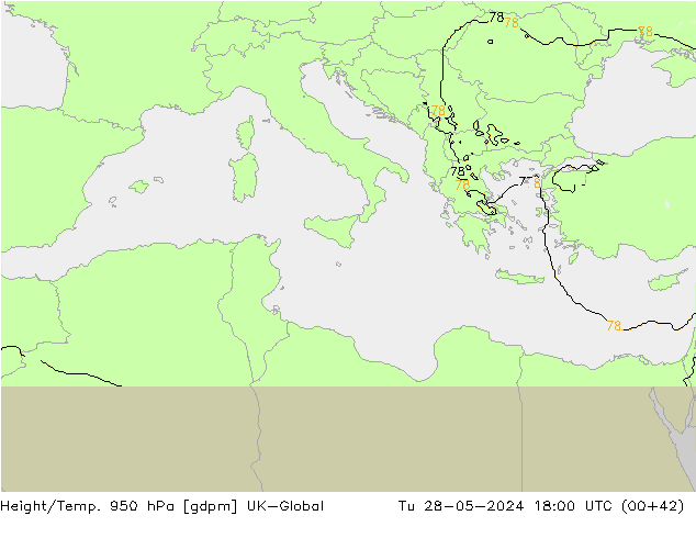Height/Temp. 950 hPa UK-Global Tu 28.05.2024 18 UTC