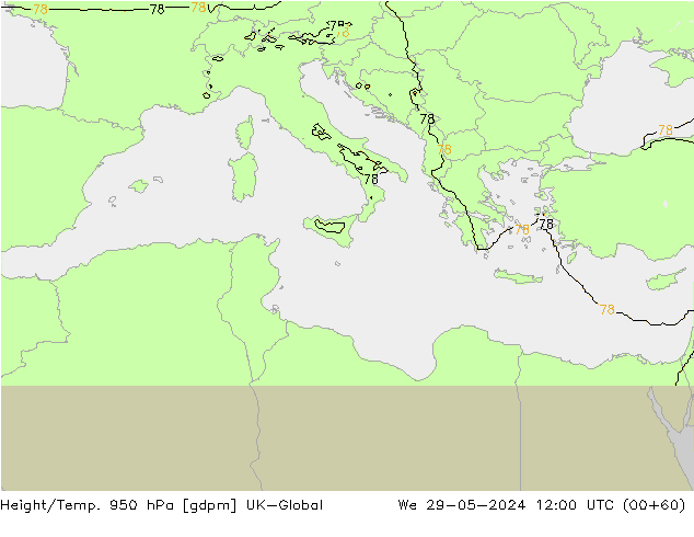 Height/Temp. 950 гПа UK-Global ср 29.05.2024 12 UTC